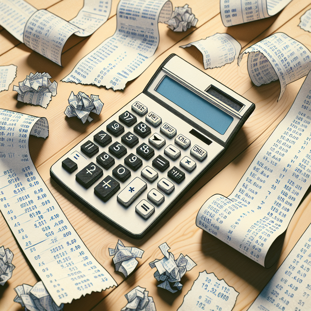 receipts and a calculator on a tabletop