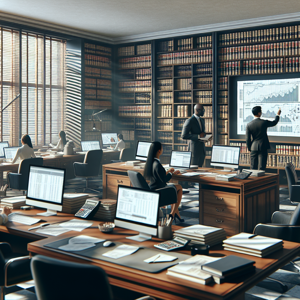 Strategic planning with an office scene with two men standing by a wall screen with a graph