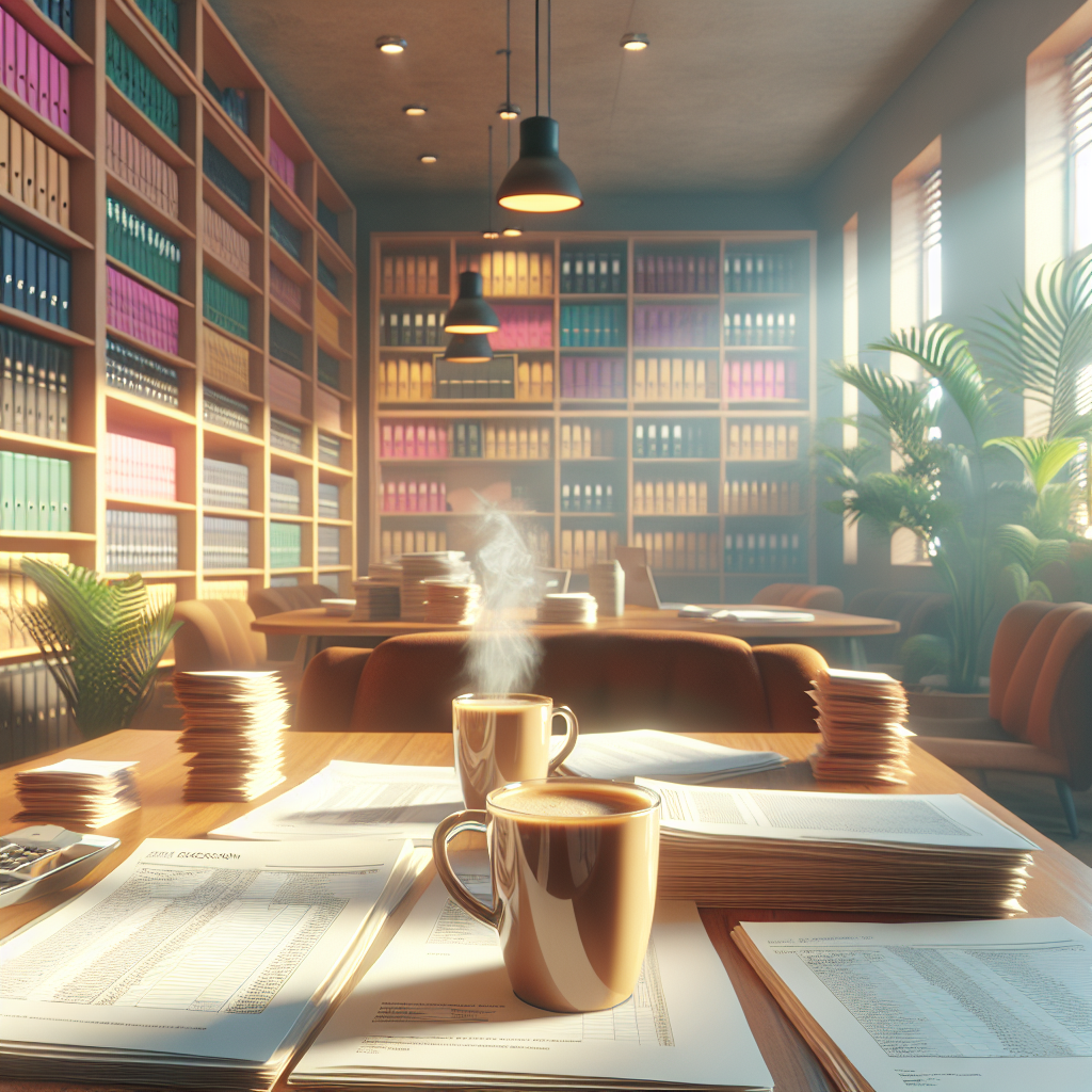 library office with a tabletop with two cups of coffee